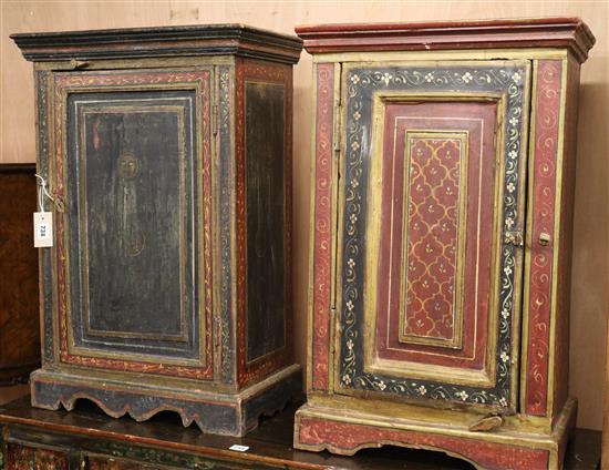 A pair of Indian painted pot cupboards W.52cm and 48cm